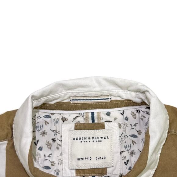 Denim & Flower Brown White Stripe Button Down Shirt Size Youth 9/10 - Picture 4 of 4